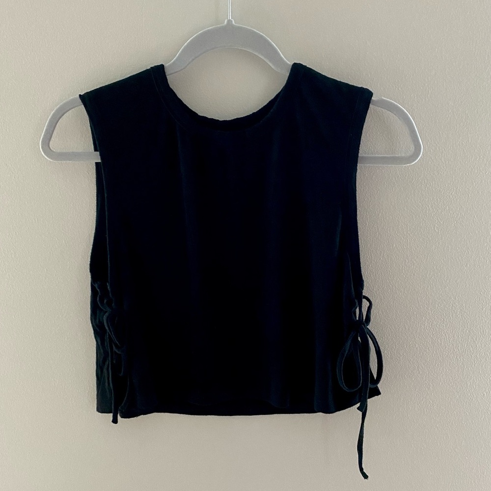Lulu’s Instant Gratification Black Lace up Cropped Muscle Tank Top.